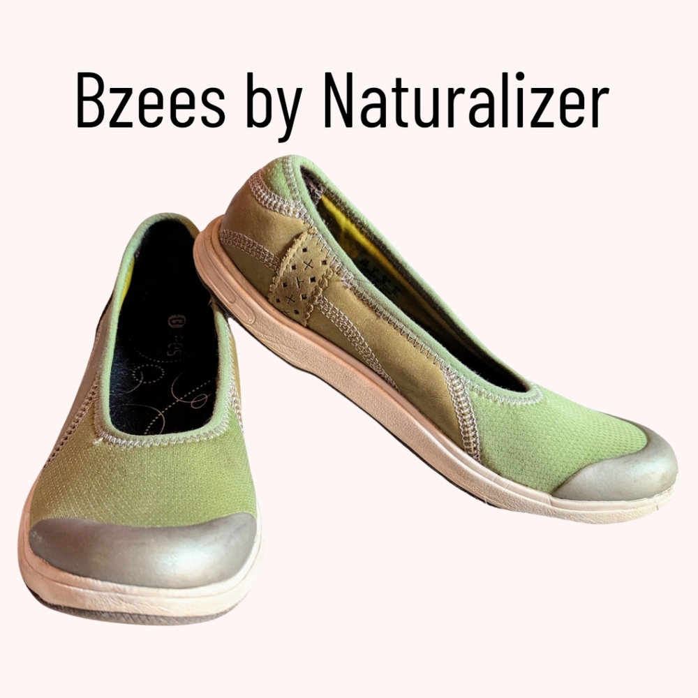 Size 8w Bzees by Naturalizer Alex Sport Flats Green Mesh Slip On Shoes